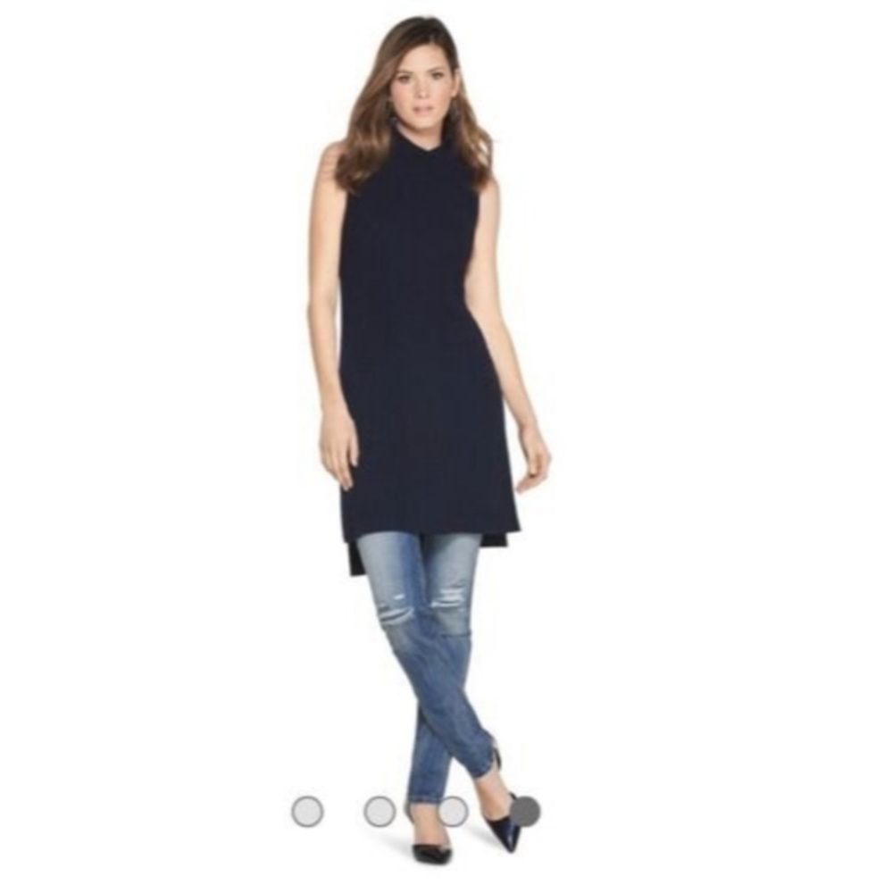 White House Black Market navy blue knit sleeveless turtleneck sweater Small